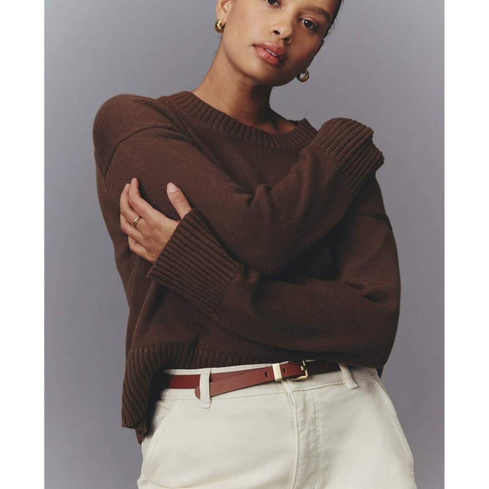 Everlane Women's Boxy Sweater in Everyday Cotton in Brown, Size 2XS